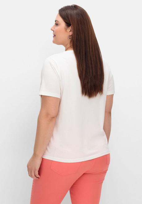 Sheego T-Shirt Mit Grafikprint Und V-Ausschnitt - Ecru Bedruckt Sheego