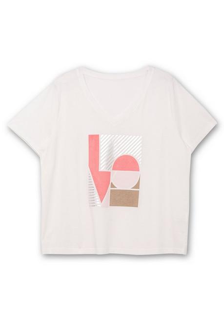 Sheego T-Shirt Mit Grafikprint Und V-Ausschnitt - Ecru Bedruckt Sheego