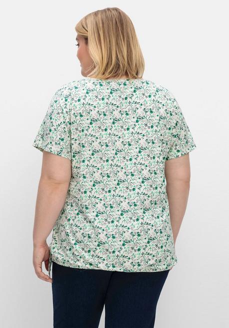 Sheego T-Shirt Mit Gummizugbund Und Knotendetail - Jadegrün Gemustert Sheego