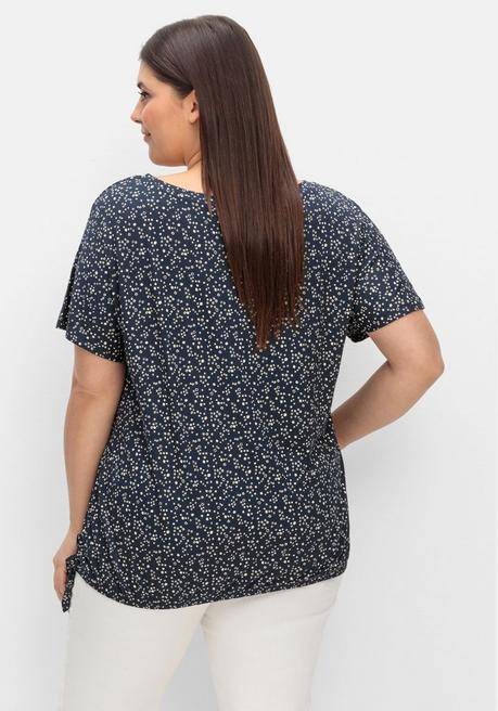 Sheego T-Shirt Mit Gummizugbund Und Knotendetail - Nachtblau Gemustert Sheego