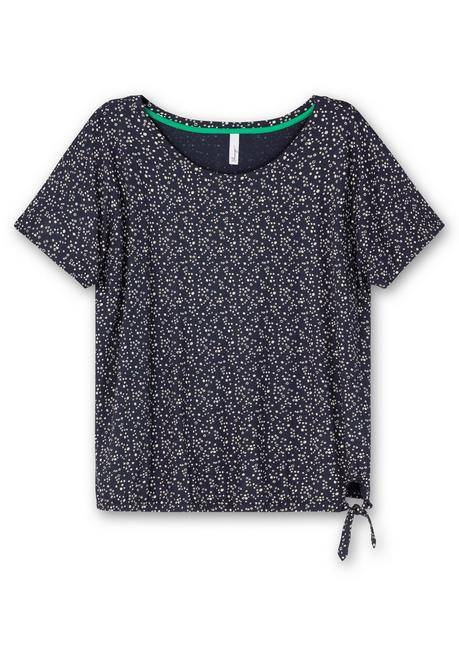 Sheego T-Shirt Mit Gummizugbund Und Knotendetail - Nachtblau Gemustert Sheego