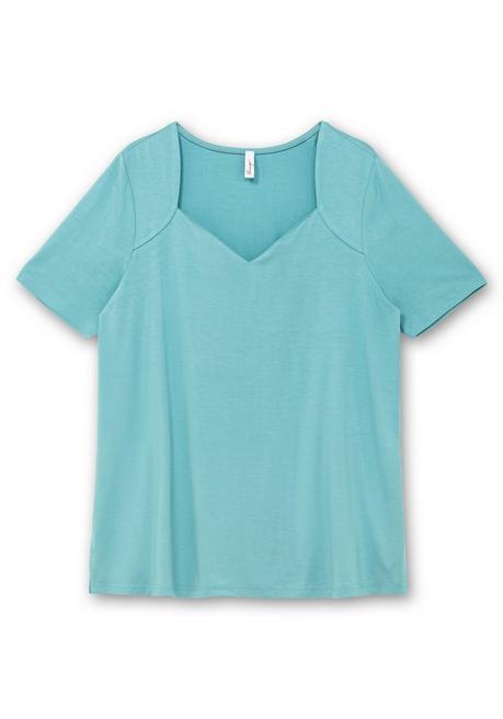 Sheego T-Shirt Mit Herzförmigem Ausschnitt - Aqua Sheego