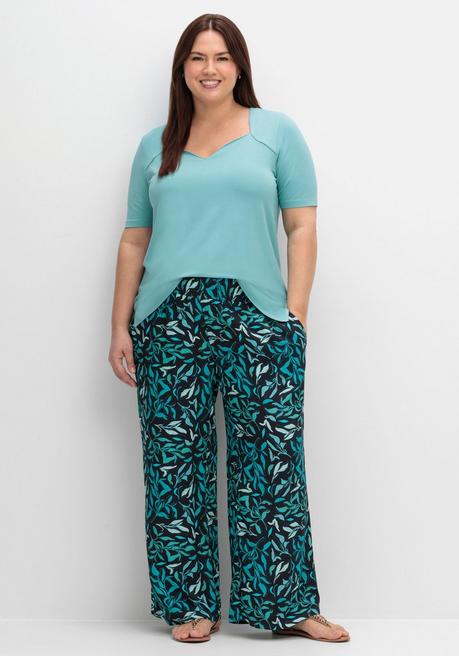 Sheego T-Shirt Mit Herzförmigem Ausschnitt - Aqua Sheego