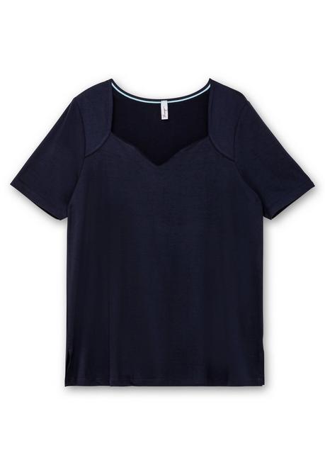 Sheego T-Shirt Mit Herzförmigem Ausschnitt - Tiefblau Sheego