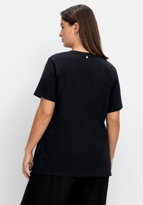 Sheego T-Shirt Mit Statement-Frontdruck - Schwarz Bedruckt Sheego