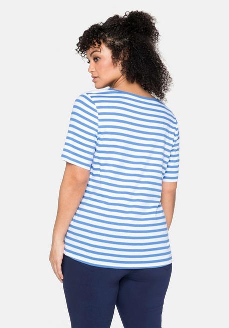 Sheego T-Shirt Mit Streifen Und Rundhalsausschnitt - Jeansblau-weiß Sheego