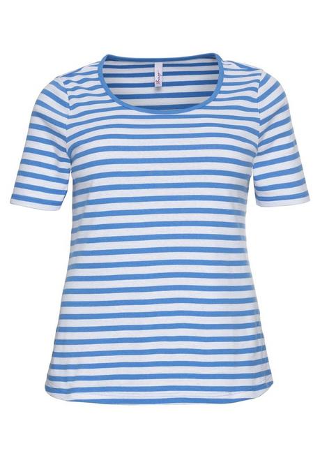 Sheego T-Shirt Mit Streifen Und Rundhalsausschnitt - Jeansblau-weiß Sheego