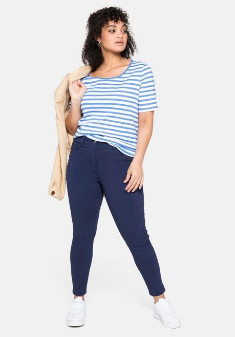 Sheego T-Shirt Mit Streifen Und Rundhalsausschnitt - Jeansblau-weiß Sheego