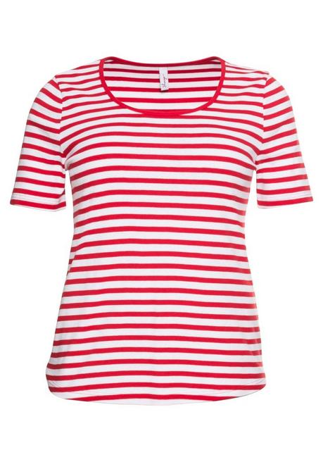 Sheego T-Shirt Mit Streifen Und Rundhalsausschnitt - Mohnrot-weiß Sheego