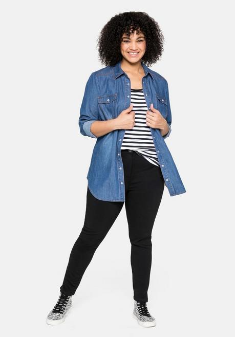 Sheego T-Shirt Mit Streifen Und Rundhalsausschnitt - Schwarz-weiß Sheego