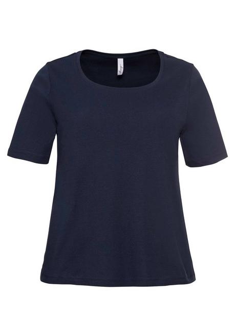 Sheego T-Shirt Mit Tiefem Ausschnitt Und Längerem Ärmel - Marine Sheego