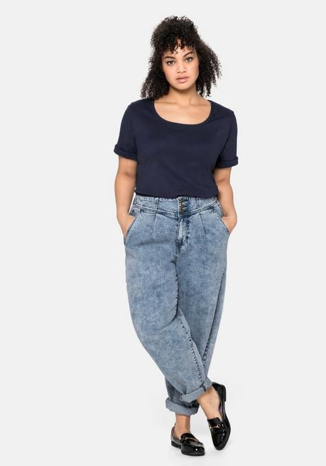 Sheego T-Shirt Mit Tiefem Ausschnitt Und Längerem Ärmel - Marine Sheego