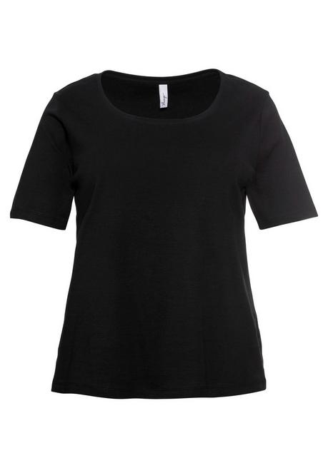 Sheego T-Shirt Mit Tiefem Ausschnitt Und Längerem Ärmel - Schwarz Sheego