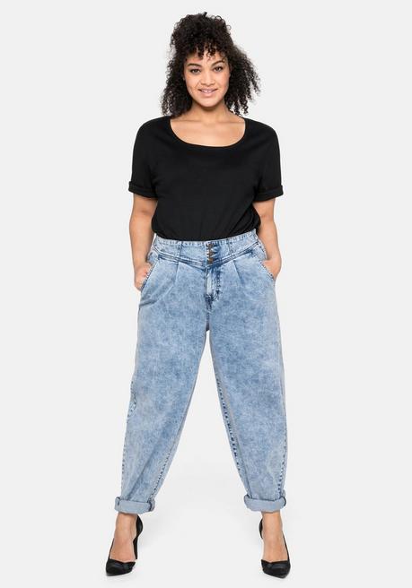 Sheego T-Shirt Mit Tiefem Ausschnitt Und Längerem Ärmel - Schwarz Sheego