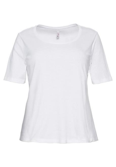 Sheego T-Shirt Mit Tiefem Ausschnitt Und Längerem Ärmel - Weiß Sheego
