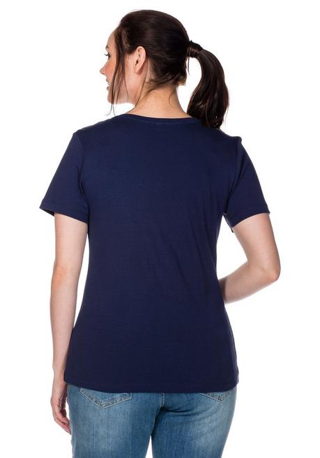 Sheego T-Shirt Mit V-Ausschnitt, In Rippqualität - Marine Sheego