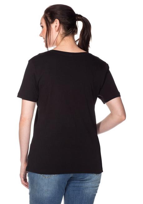 Sheego T-Shirt Mit V-Ausschnitt, In Rippqualität - Schwarz Sheego