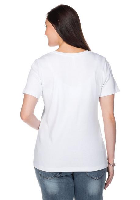 Sheego T-Shirt Mit V-Ausschnitt, In Rippqualität - Weiß Sheego