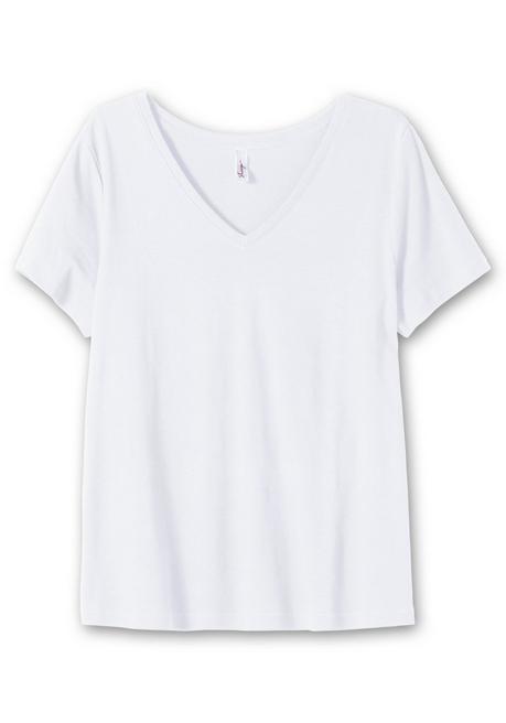 Sheego T-Shirt Mit V-Ausschnitt, In Rippqualität - Weiß Sheego