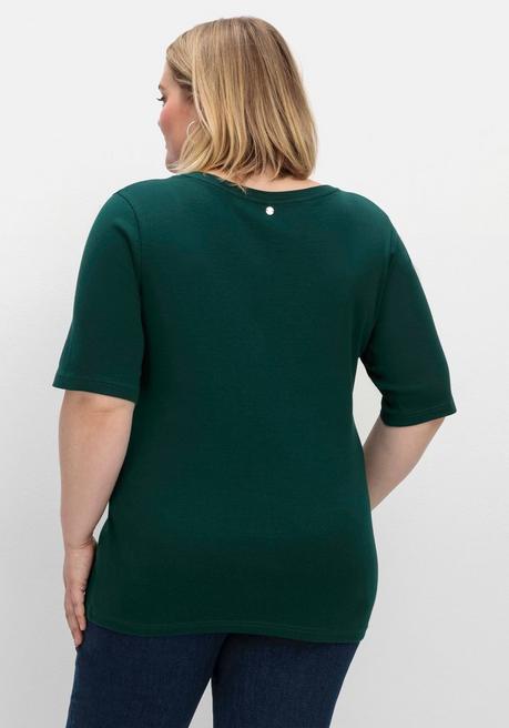Sheego T-Shirt Mit Verlängertem Halbarm - Tiefgrün Sheego