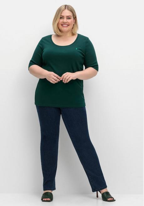 Sheego T-Shirt Mit Verlängertem Halbarm - Tiefgrün Sheego