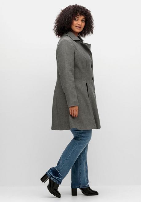 Sheego Taillierter, Ausgestellter Twill-Kurzmantel - Anthrazit Meliert Sheego