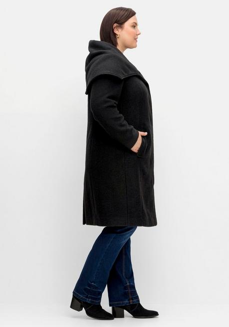 Sheego Taillierter Mantel Mit Großem Kragen Und Wollanteil - Schwarz Sheego