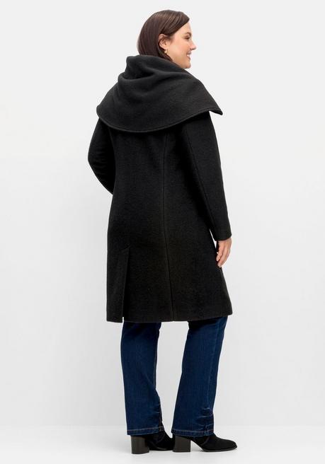 Sheego Taillierter Mantel Mit Großem Kragen Und Wollanteil - Schwarz Sheego