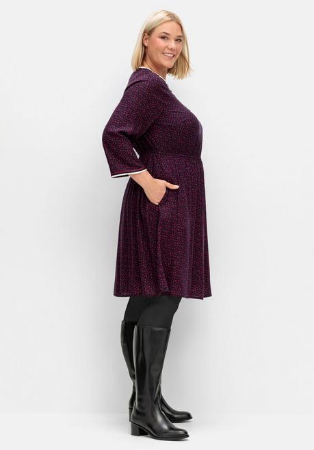 Sheego Tailliertes Kleid Mit Alloverprint Und Kurzer Knopfleiste - Nachtblau Gemustert Sheego