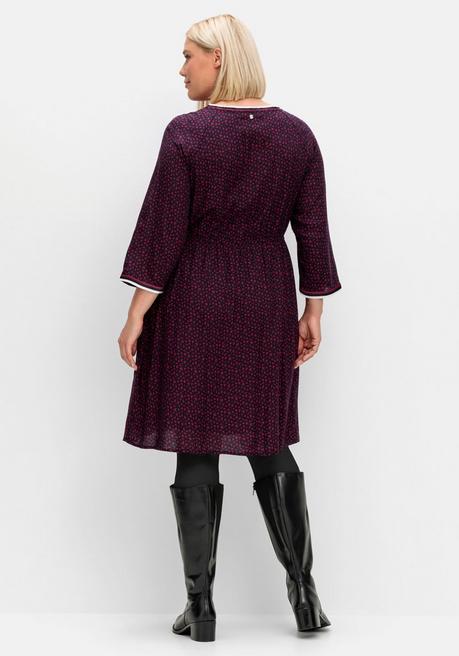 Sheego Tailliertes Kleid Mit Alloverprint Und Kurzer Knopfleiste - Nachtblau Gemustert Sheego