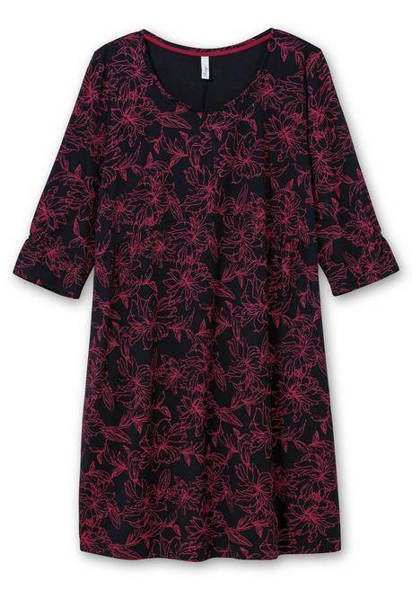 Sheego Tailliertes Shirtkleid Mit 3/4-Arm Und Floralem Print - Schwarz Gemustert Sheego