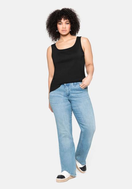 Sheego Tanktop Aus Baumwolle, Mit Rundhalsausschnitt - Schwarz Sheego