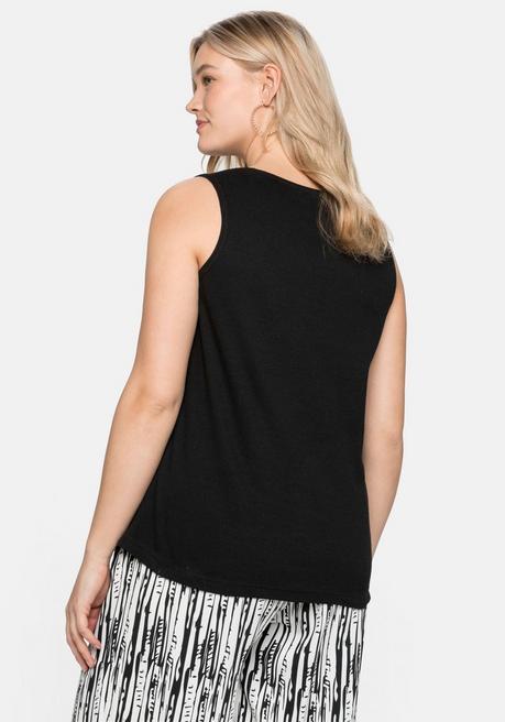 Sheego Tanktop In Ripp-Qualität Mit Rundhalsausschnitt - Schwarz Sheego