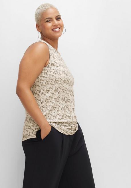 Sheego Tanktop Mit Alloverdruck Und Seitenschlitzen - Ecru Bedruckt Sheego