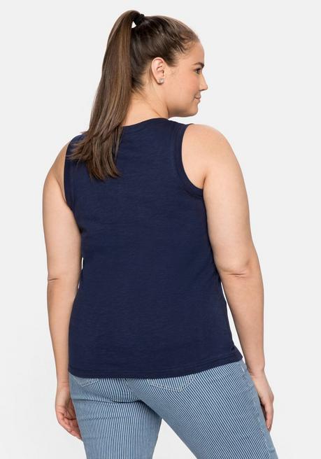 Sheego Tanktop Mit Dekoknöpfen Am V-Ausschnitt - Marine Sheego