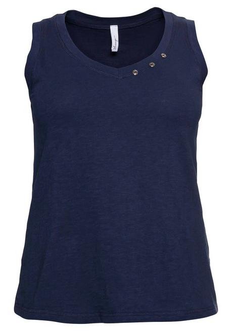 Sheego Tanktop Mit Dekoknöpfen Am V-Ausschnitt - Marine Sheego