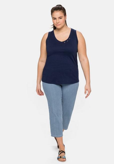 Sheego Tanktop Mit Dekoknöpfen Am V-Ausschnitt - Marine Sheego