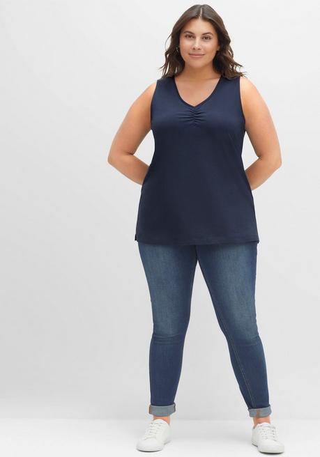 Sheego Tanktop Mit Kräuselung Am V-Ausschnitt - Nachtblau Sheego