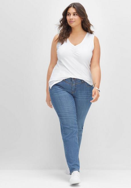 Sheego Tanktop Mit Kräuselung Am V-Ausschnitt - Weiß Sheego