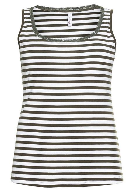 Sheego Tanktop Mit Ringeln Und Spitze Am Ausschnitt - Dunkeloliv Sheego