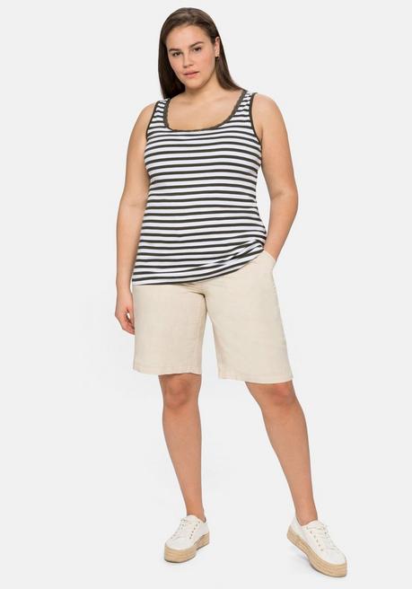 Sheego Tanktop Mit Ringeln Und Spitze Am Ausschnitt - Dunkeloliv Sheego