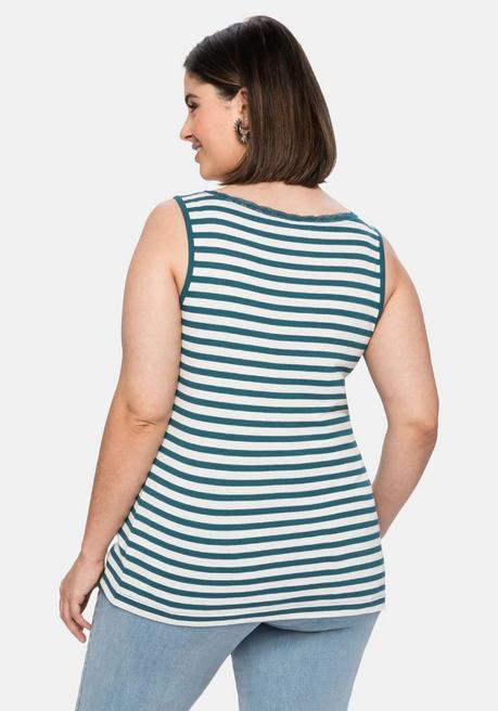 Sheego Tanktop Mit Ringeln Und Spitze Am Ausschnitt - Dunkelpetrol Sheego