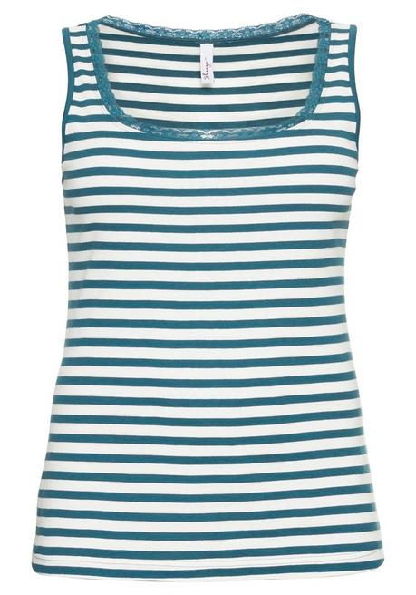 Sheego Tanktop Mit Ringeln Und Spitze Am Ausschnitt - Dunkelpetrol Sheego