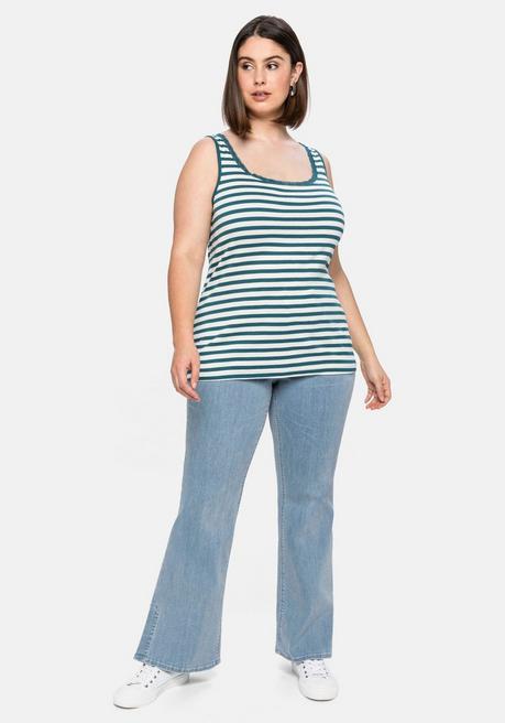 Sheego Tanktop Mit Ringeln Und Spitze Am Ausschnitt - Dunkelpetrol Sheego