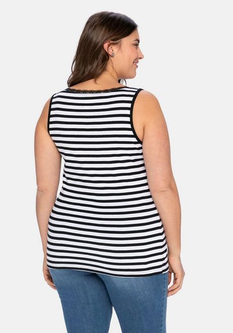 Sheego Tanktop Mit Ringeln Und Spitze Am Ausschnitt - Schwarz-weiß Sheego