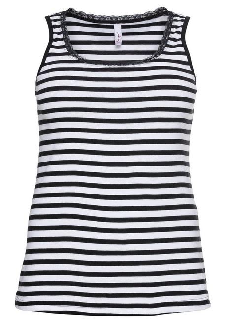 Sheego Tanktop Mit Ringeln Und Spitze Am Ausschnitt - Schwarz-weiß Sheego
