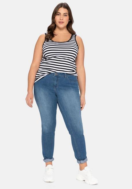 Sheego Tanktop Mit Ringeln Und Spitze Am Ausschnitt - Schwarz-weiß Sheego