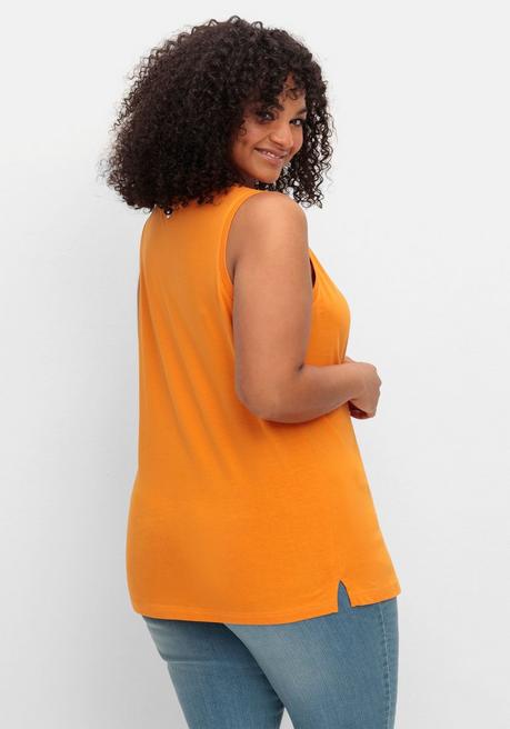 Sheego Tanktop Mit V-Ausschnitt Und Zierknopfleiste - Orange Sheego