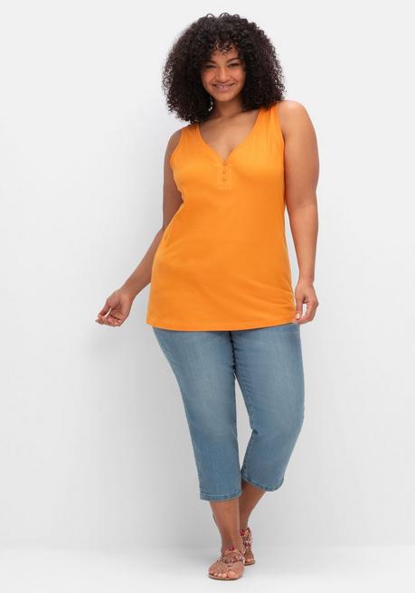 Sheego Tanktop Mit V-Ausschnitt Und Zierknopfleiste - Orange Sheego