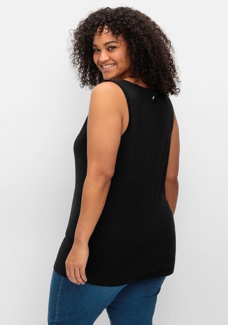 Sheego Tanktop Mit V-Ausschnitt Und Zierknopfleiste - Schwarz Sheego